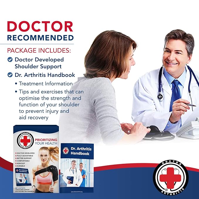 Dr. Arthritis Doctor Developed Shoulder Brace for Pain Relief & Recovery - Left/Right Shoulder Brace - Durable Shoulder Brace for Women & Men - Shoulder Brace for Torn Rotator Cuff (Black)