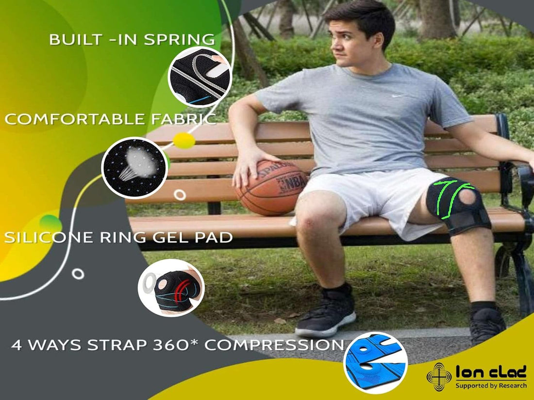 ION CLAD Open Patella Gel Wrap Adjustable X Straps Knee Brace Support–ACL, Meniscus Tear, Arthritis, Tendonitis Compression Stabilizer Sleeve Men & Women Relief Recovery,Sports,Running(Green)(One Size Fits All)