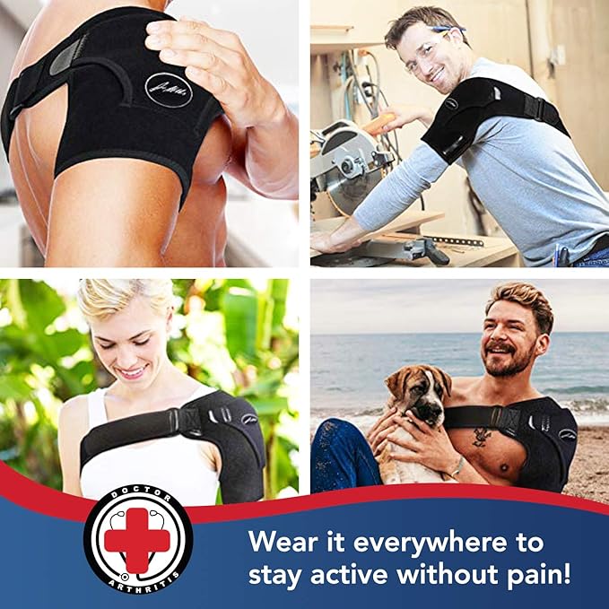 Dr. Arthritis Doctor Developed Shoulder Brace for Pain Relief & Recovery - Left/Right Shoulder Brace - Durable Shoulder Brace for Women & Men - Shoulder Brace for Torn Rotator Cuff (Black)