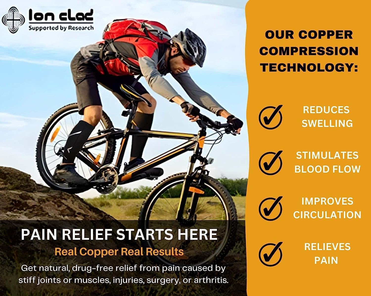 Ion Clad Copper Compression Calf Sleeve - Shin Support Socks for Relief from Leg Cramps, Shin Splints, Varicose Veins Injury Pain Guard - Recovery for Men and Women-Sports, Gym & Running (1 Pair, S)