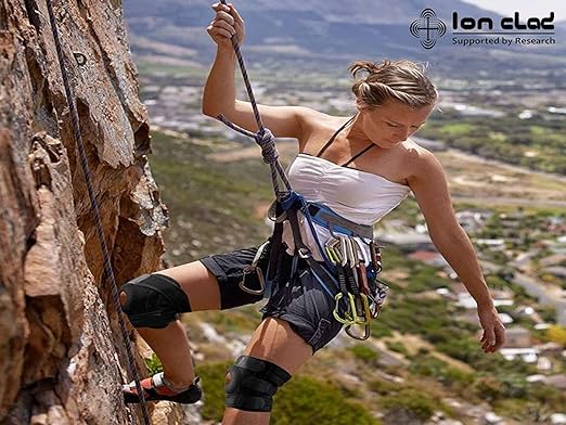 Ion Clad scientist Developed Hybrid Dual Patella for Men & Women. Adjustable strap Compression Support for Pain Relief, Arthritis & Tendonitis Stabilizer Brace for Sports, Dance(Free Size) (Pair)
