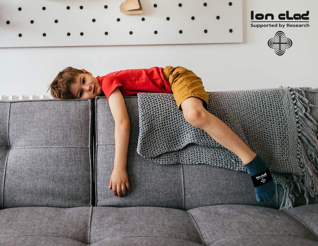 ION CLAD  Anti-Microbial Copper Arch Support for Kids-2 Copper Compression Braces/Sleeves for Arch and Foot Pain Relief, Muscle Relaxation, Flat Feet Correction and Scientist Written Handbook (1 Pair Black) (8-11 Years)(Arch Width Approx 3.25 IN)