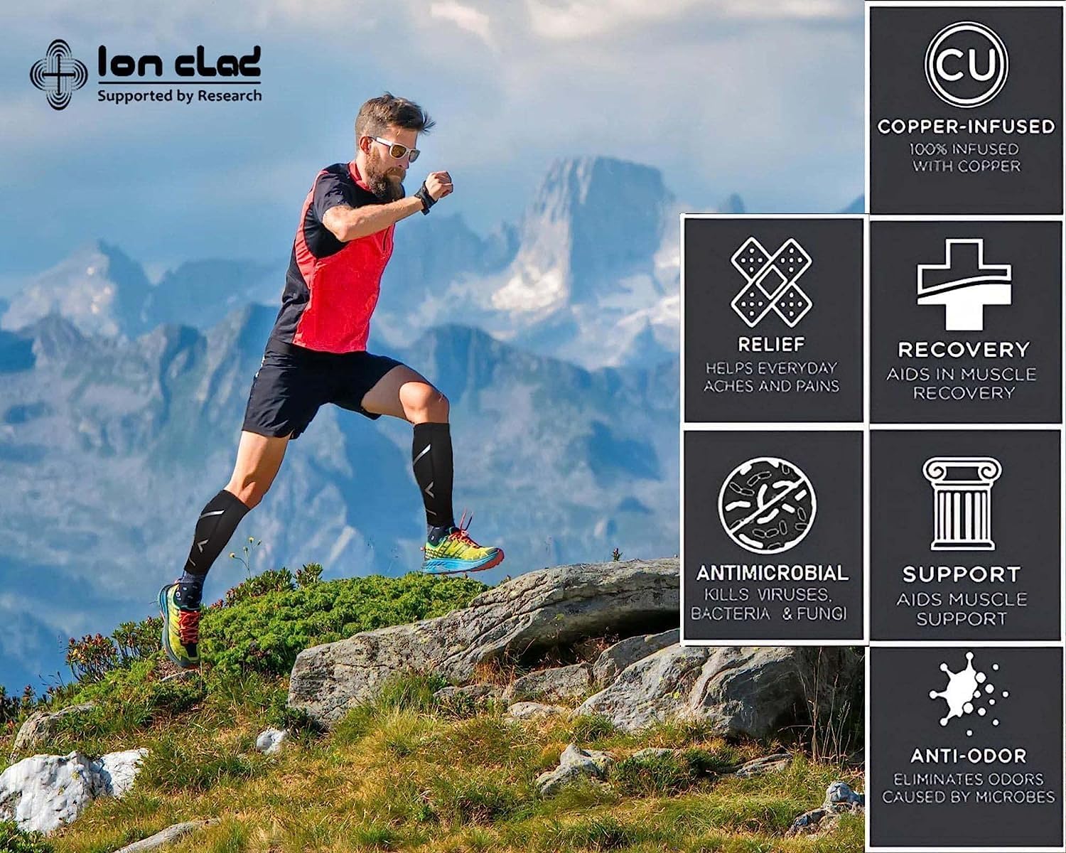 Ion Clad Copper Compression Calf Sleeve - Shin Support Socks for Relief from Leg Cramps, Shin Splints, Varicose Veins Injury Pain Guard - Recovery for Men and Women-Sports, Gym & Running (1 Pair, S)