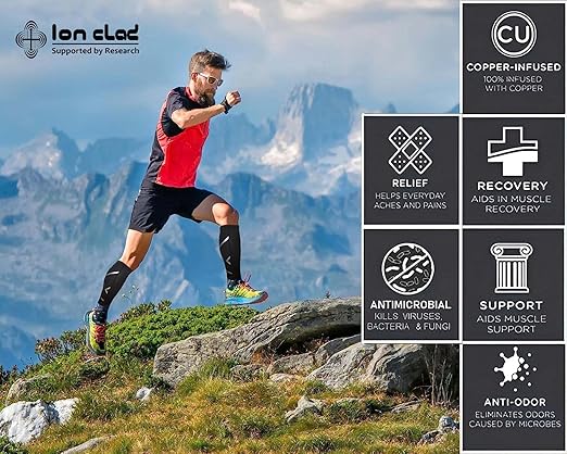 Ion Clad Copper Compression Calf Sleeve-Shin Support Socks Relief from Leg Cramps, Shin Splints, Varicose Veins Injury Pain Guard - Recovery Men and Women-Sports,Gym Running(1 Pair, M)