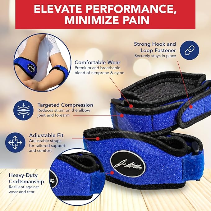 Dr. Arthritis Doctor Developed Tennis Elbow Brace - Durable Tennis Elbow Brace for Tendonitis & Injuries - Comfortable Tennis Elbow Brace for Men & Women - Golfers Elbow Brace  (Single, Black, Blue, Pink)