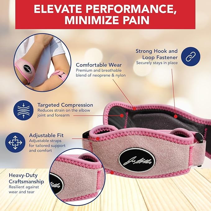 Doctor Developed Tennis Elbow Brace - Durable Tennis Elbow Brace for Tendonitis & Injuries - Comfortable Tennis Elbow Brace for Men & Women - Golfers Elbow Brace  (Single, Black, Blue, Pink)