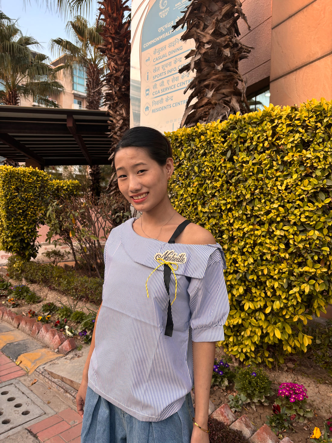 C-Drama Inspired Starlight Chic Top - Asymmetrical Stripes with Ribbon Strap Detail - BASIC