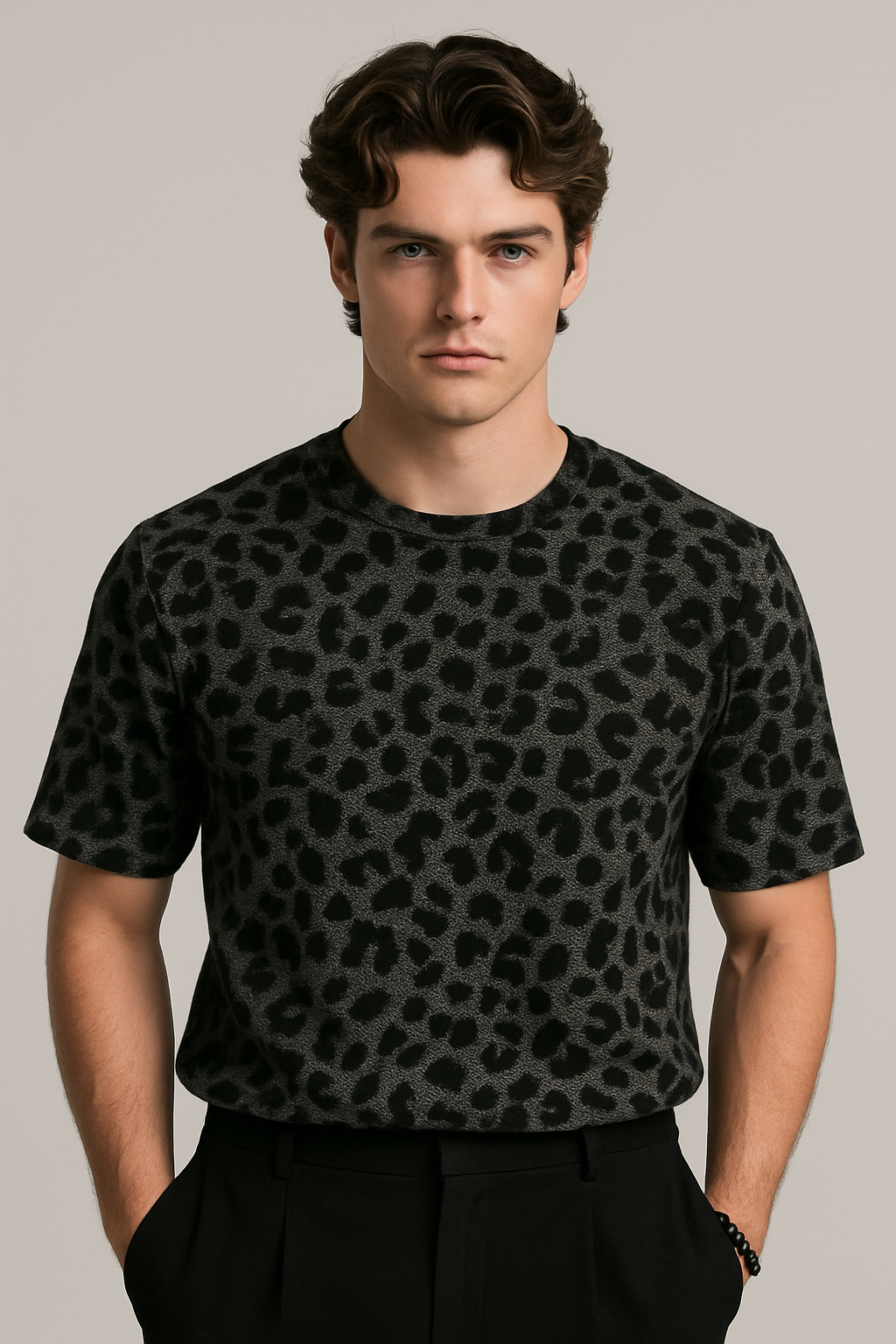 K-Drama Inspired Streetwear Aesthetic -Textured Leopard Print T-Shirt – BASIC