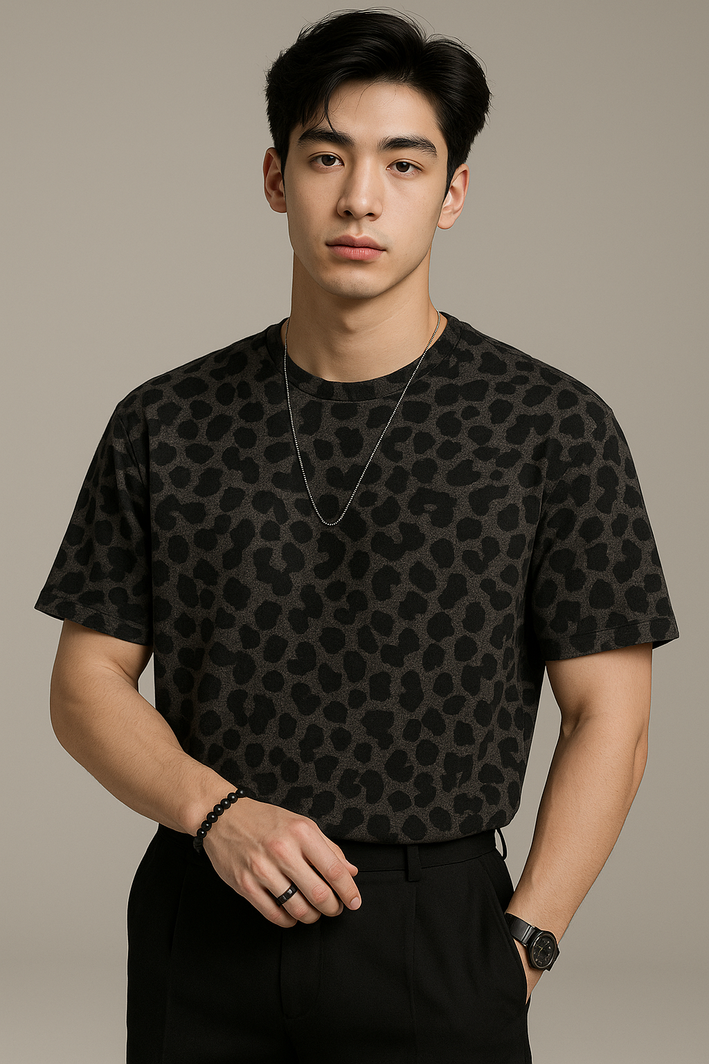 K-Drama Inspired Streetwear Aesthetic -Textured Leopard Print T-Shirt – BASIC