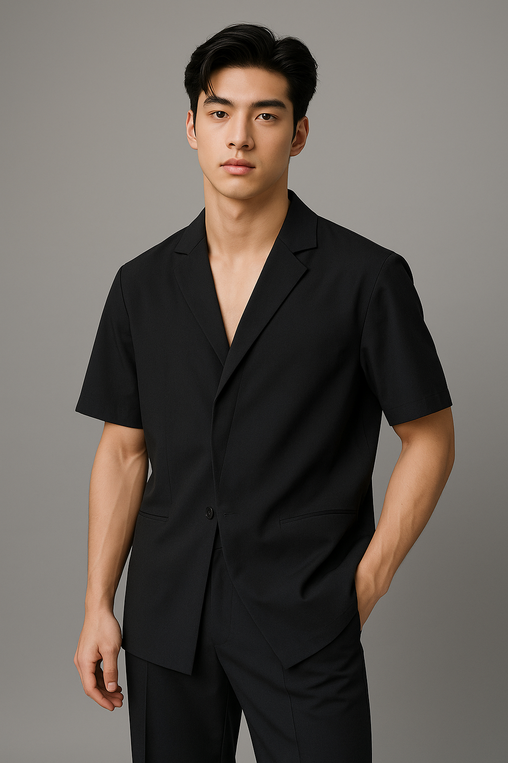 K-Drama Inspired Smart Casual Shirt- Minimalist Notch Collar Shirt – BASIC
