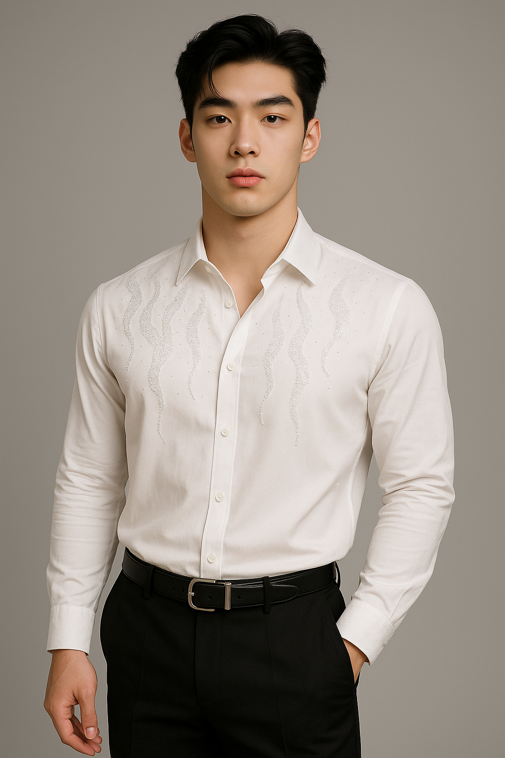 C-Drama Inspired Statement Wear -  White Shirt with Rhinestone Flame Embellishments – BASIC