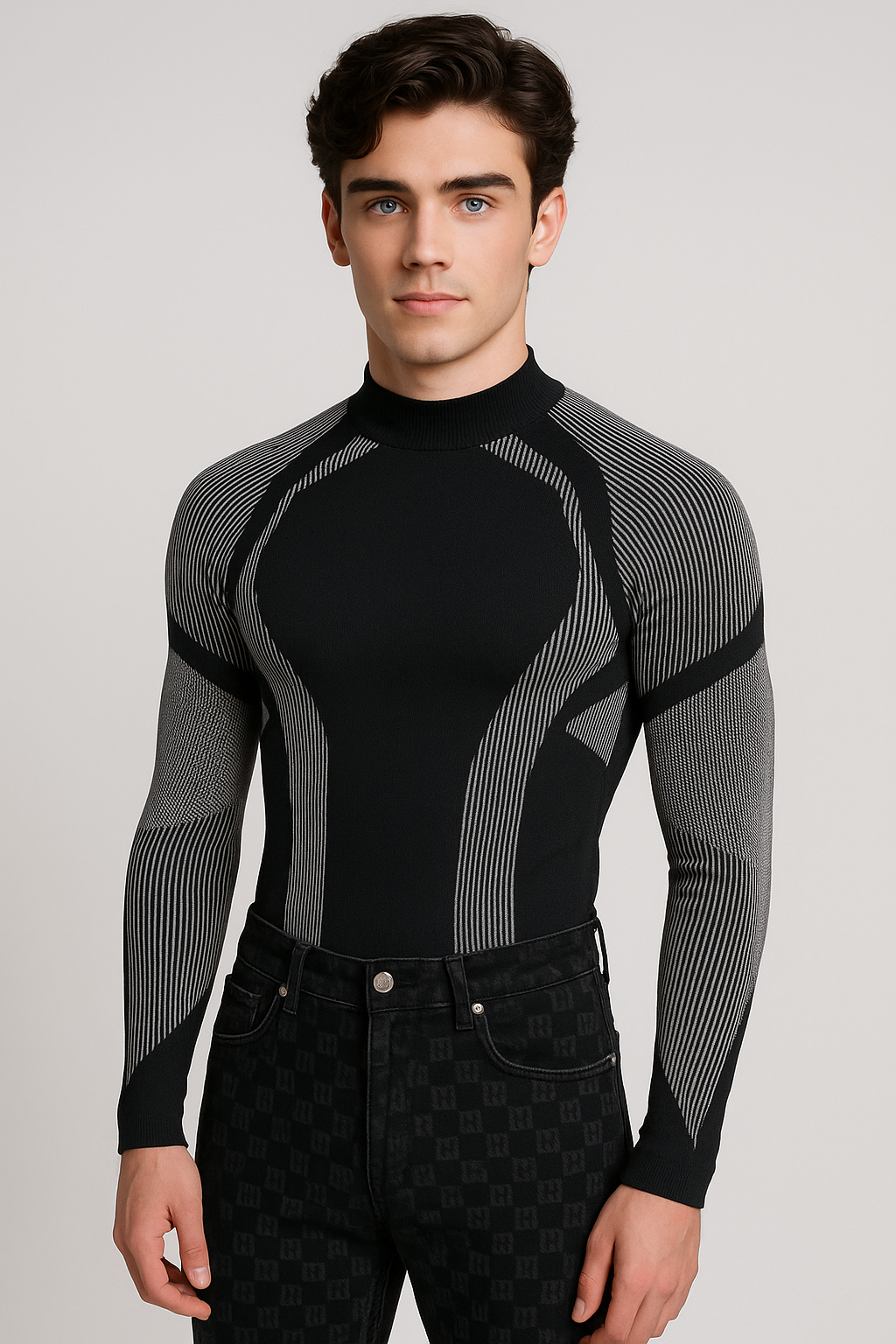 J-Drama Inspired Techwear Elegance - Futuristic Long-Sleeve Compression Knit Top – BASIC