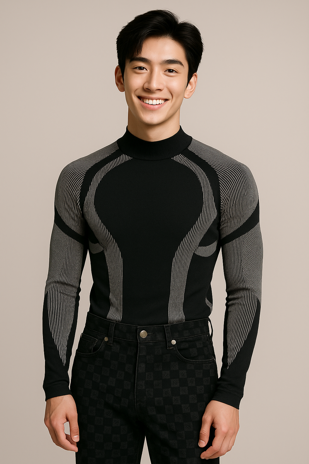 J-Drama Inspired Techwear Elegance - Futuristic Long-Sleeve Compression Knit Top – BASIC