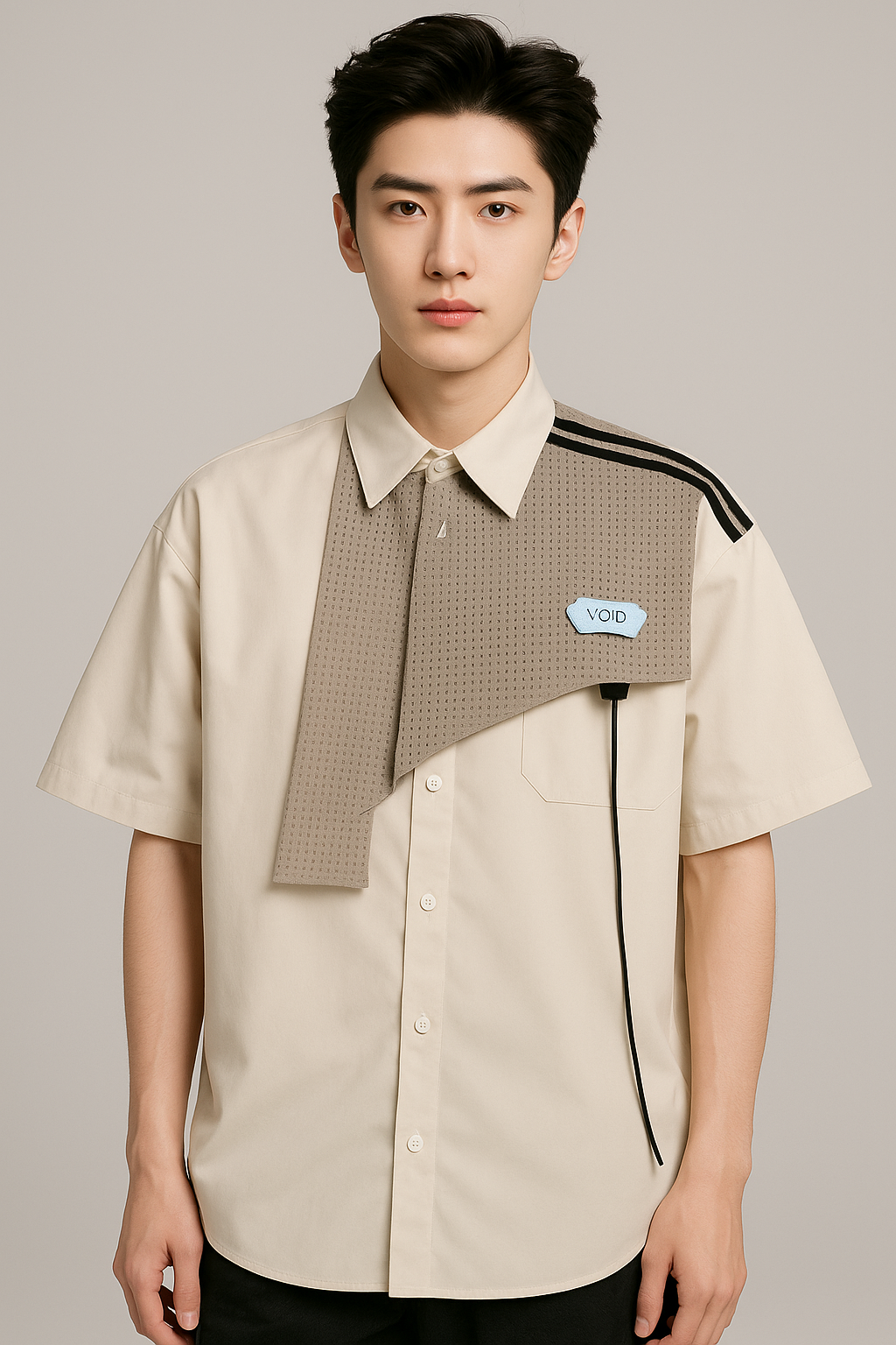 C-Drama Inspired Urban wear - Double-Layered Shirt with Asymmetric Zipper Overlay and Button Closure – BASIC