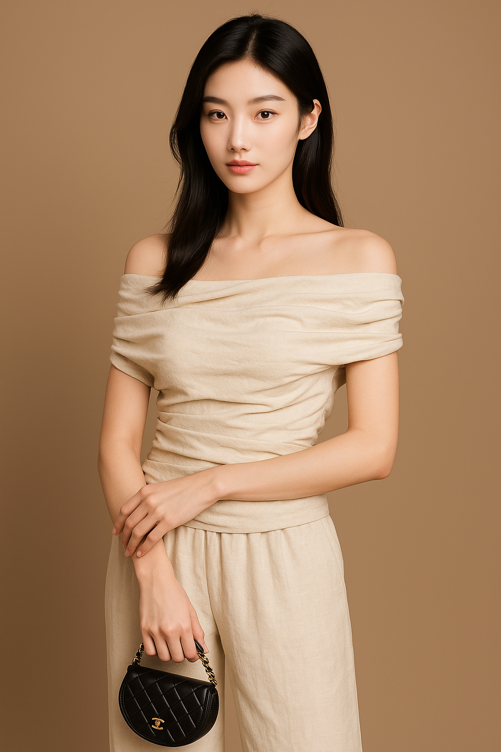 K-Drama Luxe, A CEO’s Effortless Elegance: Off-Shoulder Draped Top – BASIC