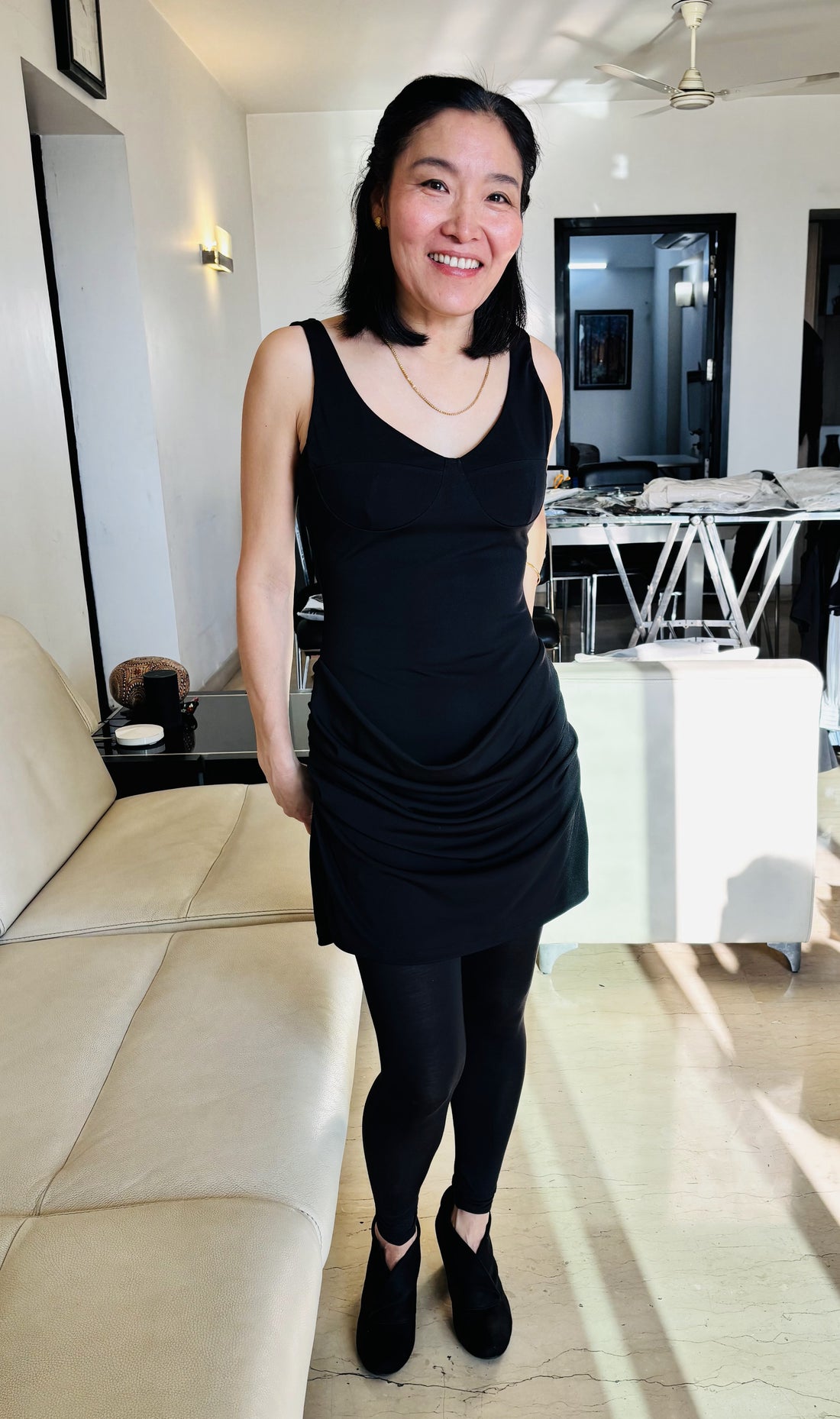 Paris Fashion Week-Inspired Runway Elegance - Sculpted Black Front-Pleated Mini Dress – BASIC