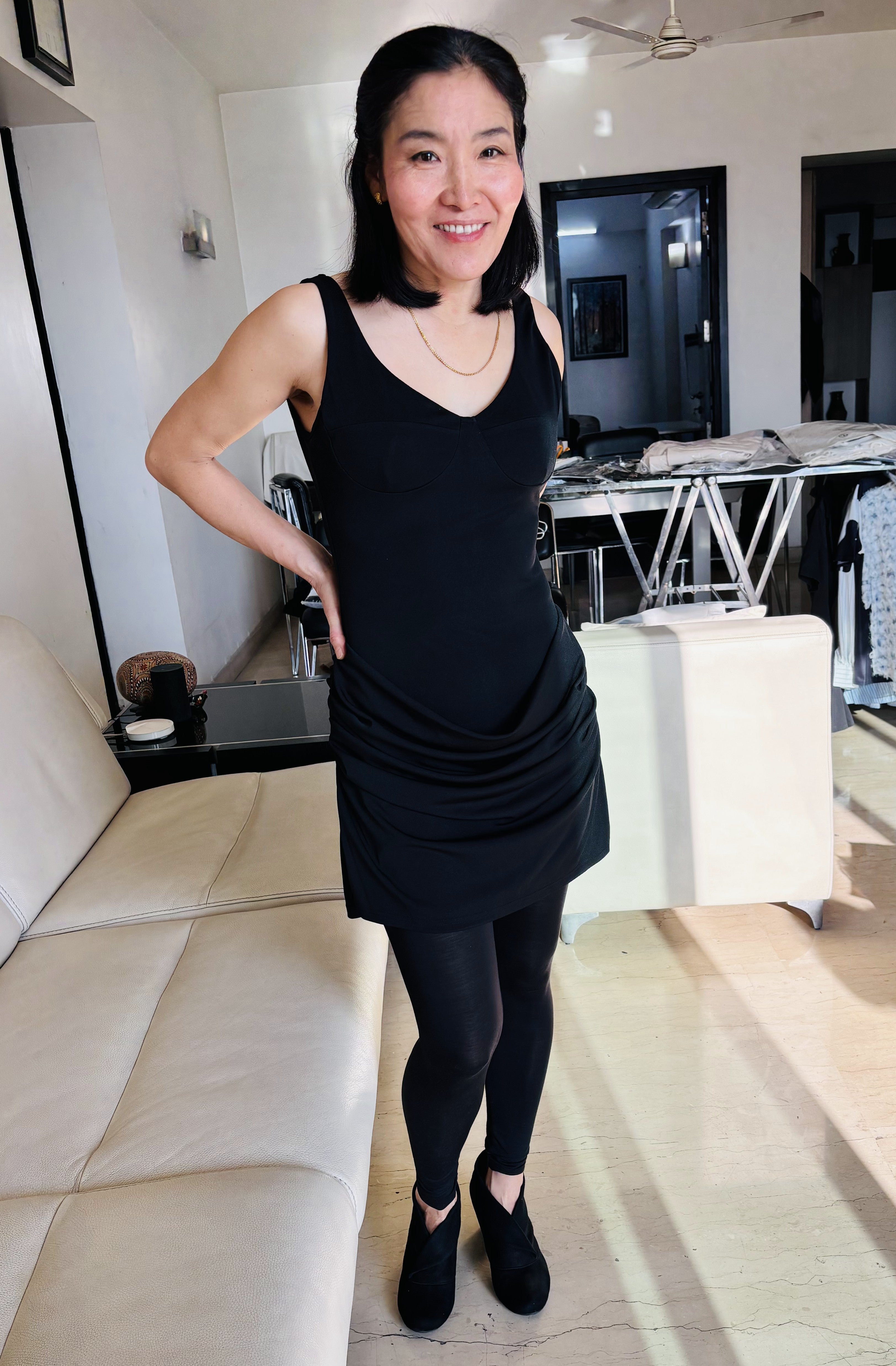 Paris Fashion Week-Inspired Runway Elegance - Sculpted Black Front-Pleated Mini Dress – BASIC