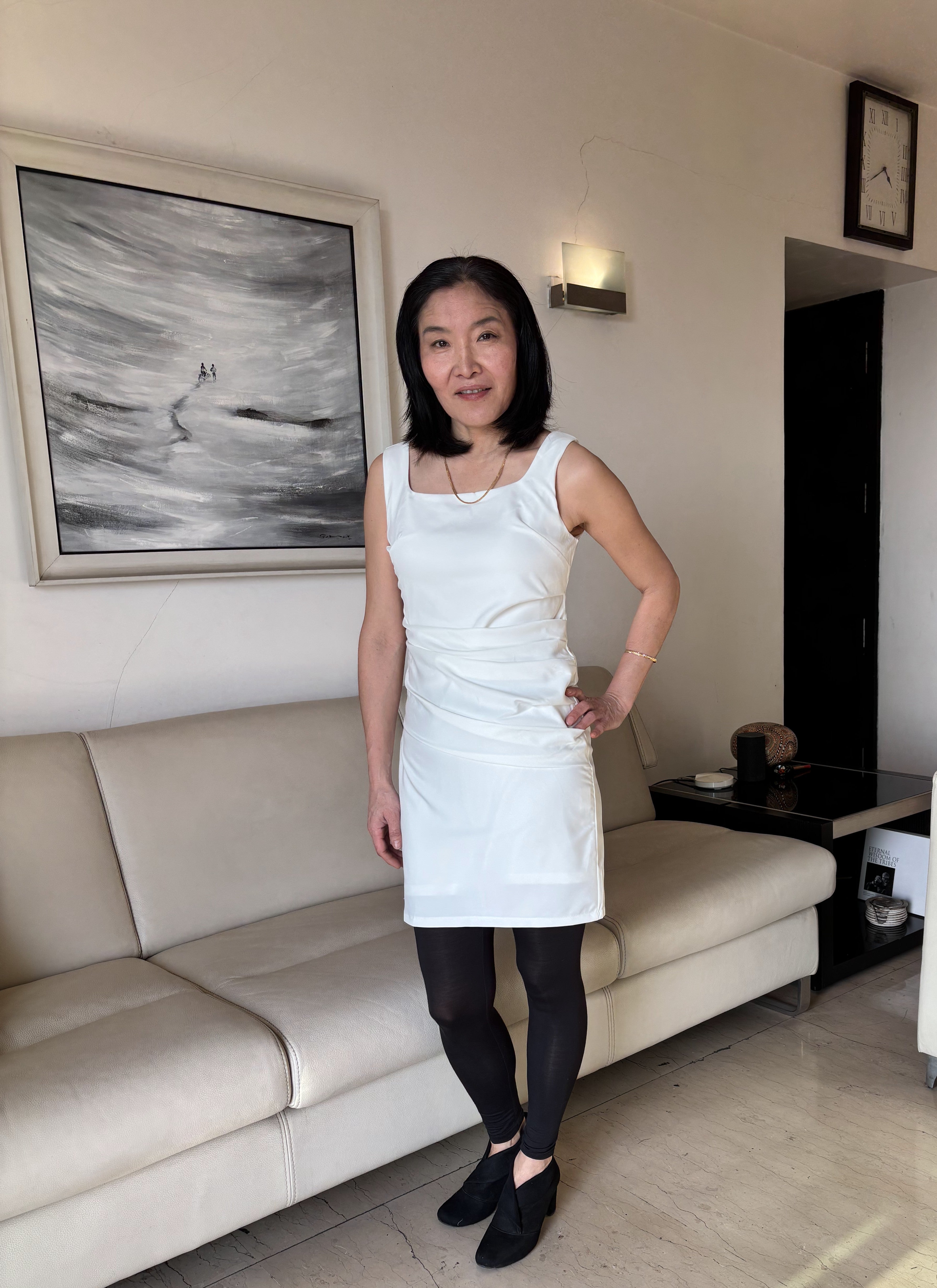 Paris Runway Elegance Inspired : Sleeveless Front-Gathered White Bodycon Dress – BASIC