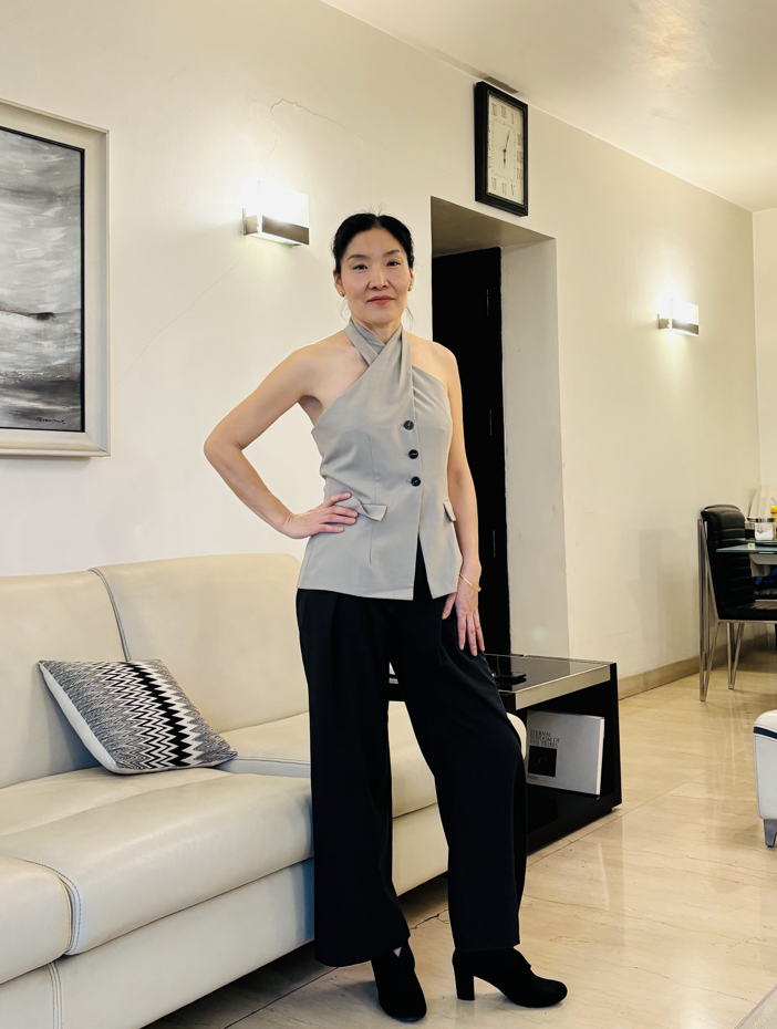 C-Drama Inspired Sophisticated Modern wear - Structured Asymmetric Halter-Neck Blazer Top – BASIC