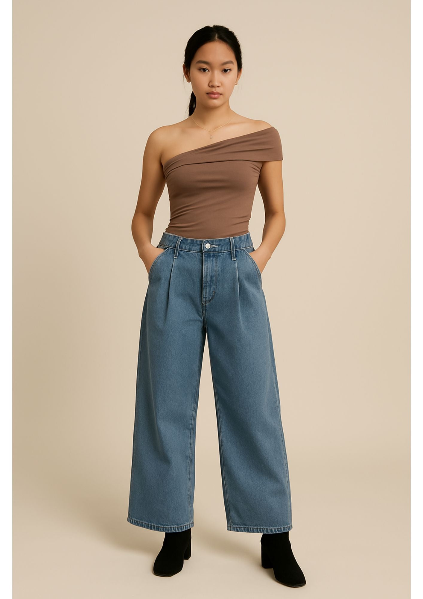 J-Drama Inspired Elegant Casual - Minimalist One-Shoulder Ribbed Knit Top – BASIC