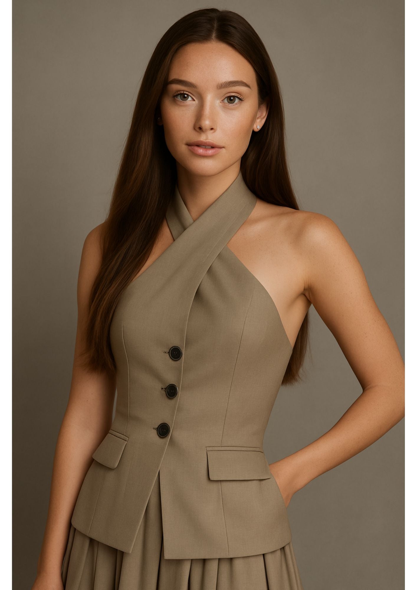 C-Drama Inspired Sophisticated Modern wear - Structured Asymmetric Halter-Neck Blazer Top – BASIC