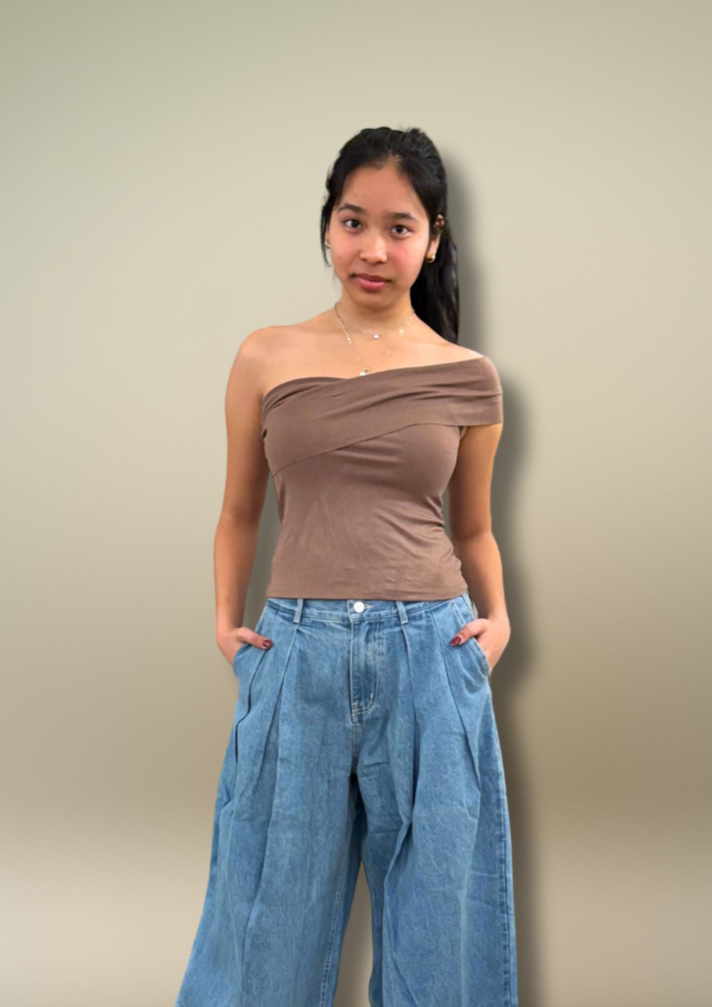 J-Drama Inspired Elegant Casual - Minimalist One-Shoulder Ribbed Knit Top – BASIC