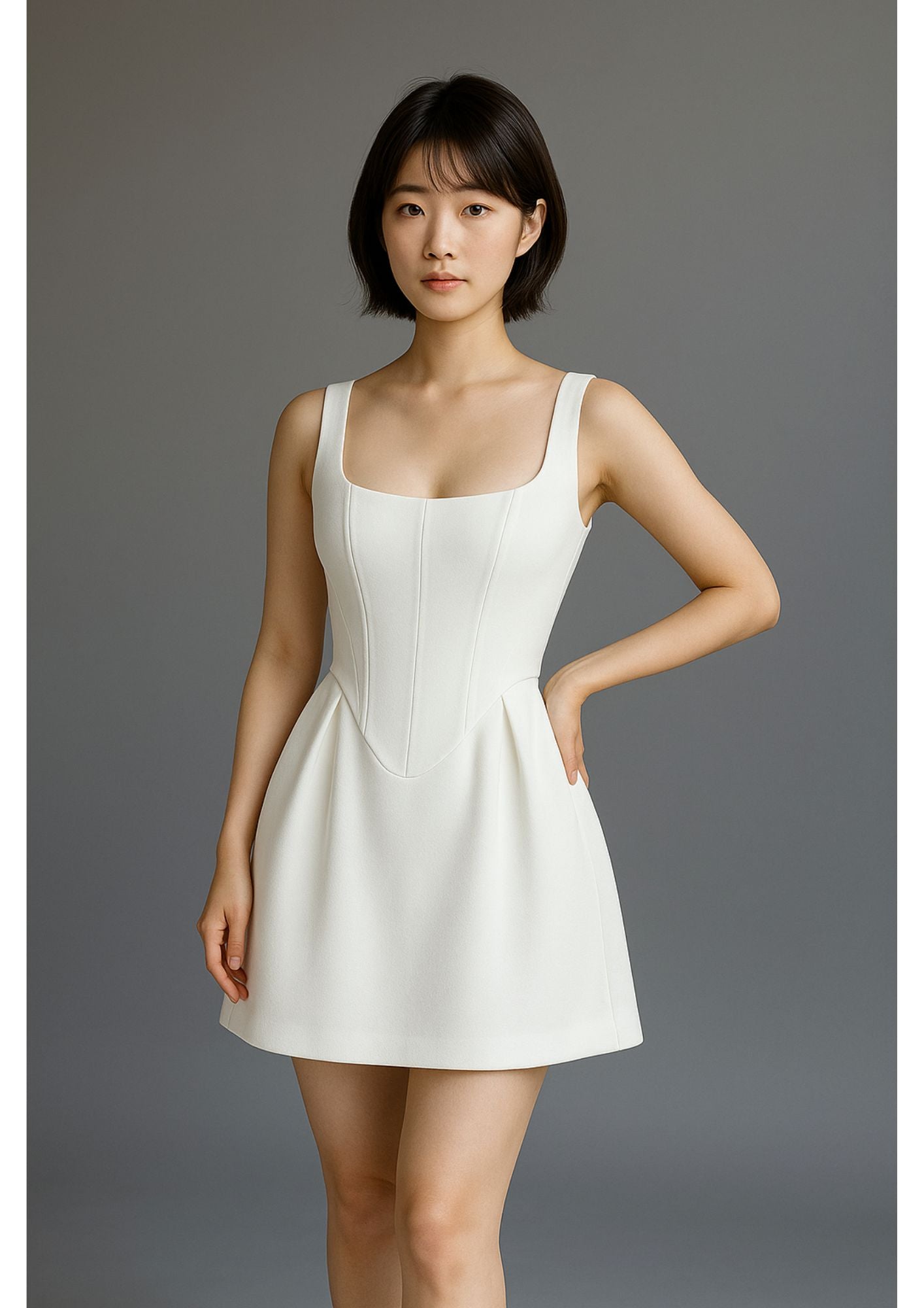 K-Drama Inspired Modern Elegance - Wide Square Neck Structured Corset Mini Dress – BASIC