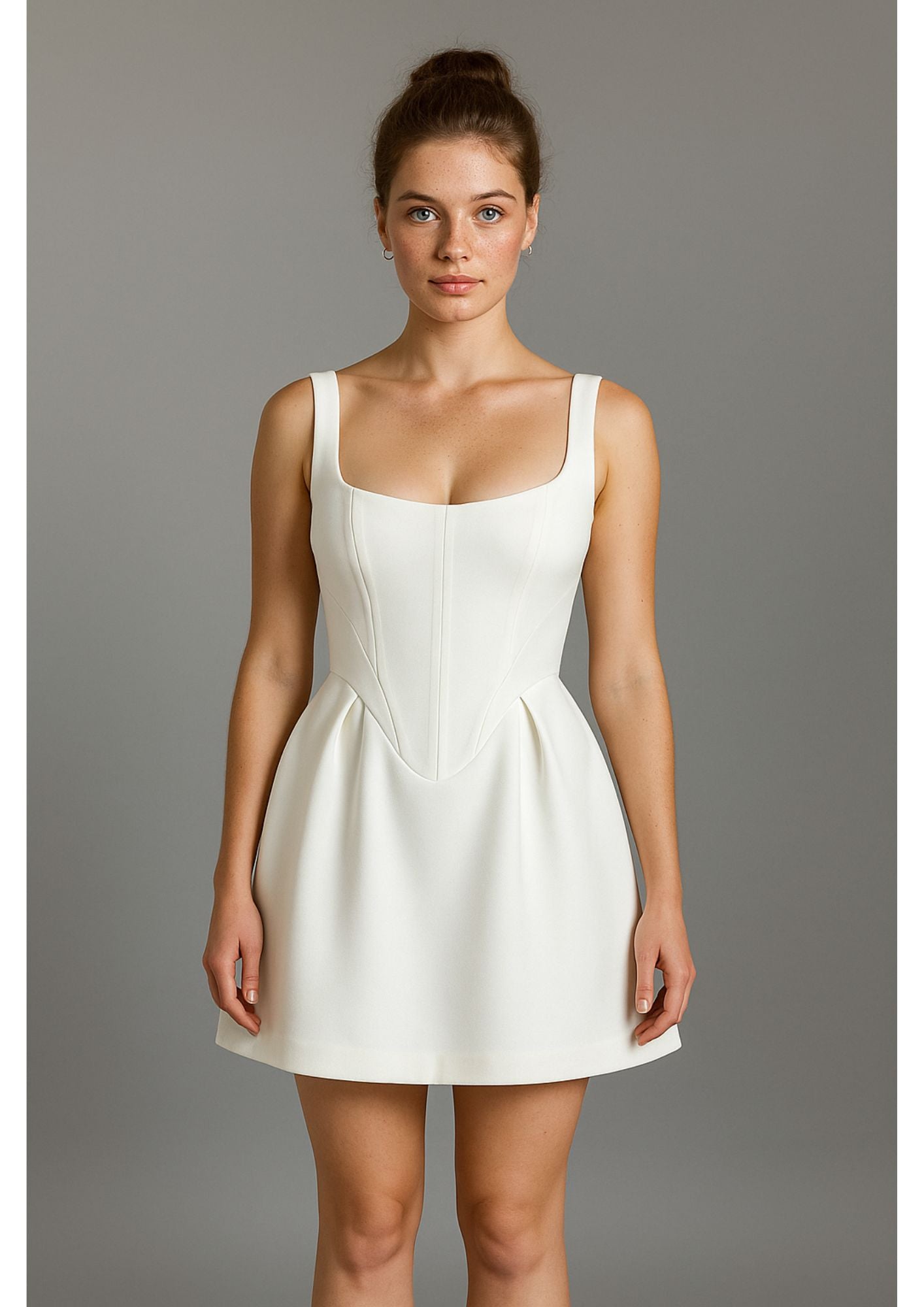 K-Drama Inspired Modern Elegance - Wide Square Neck Structured Corset Mini Dress – BASIC