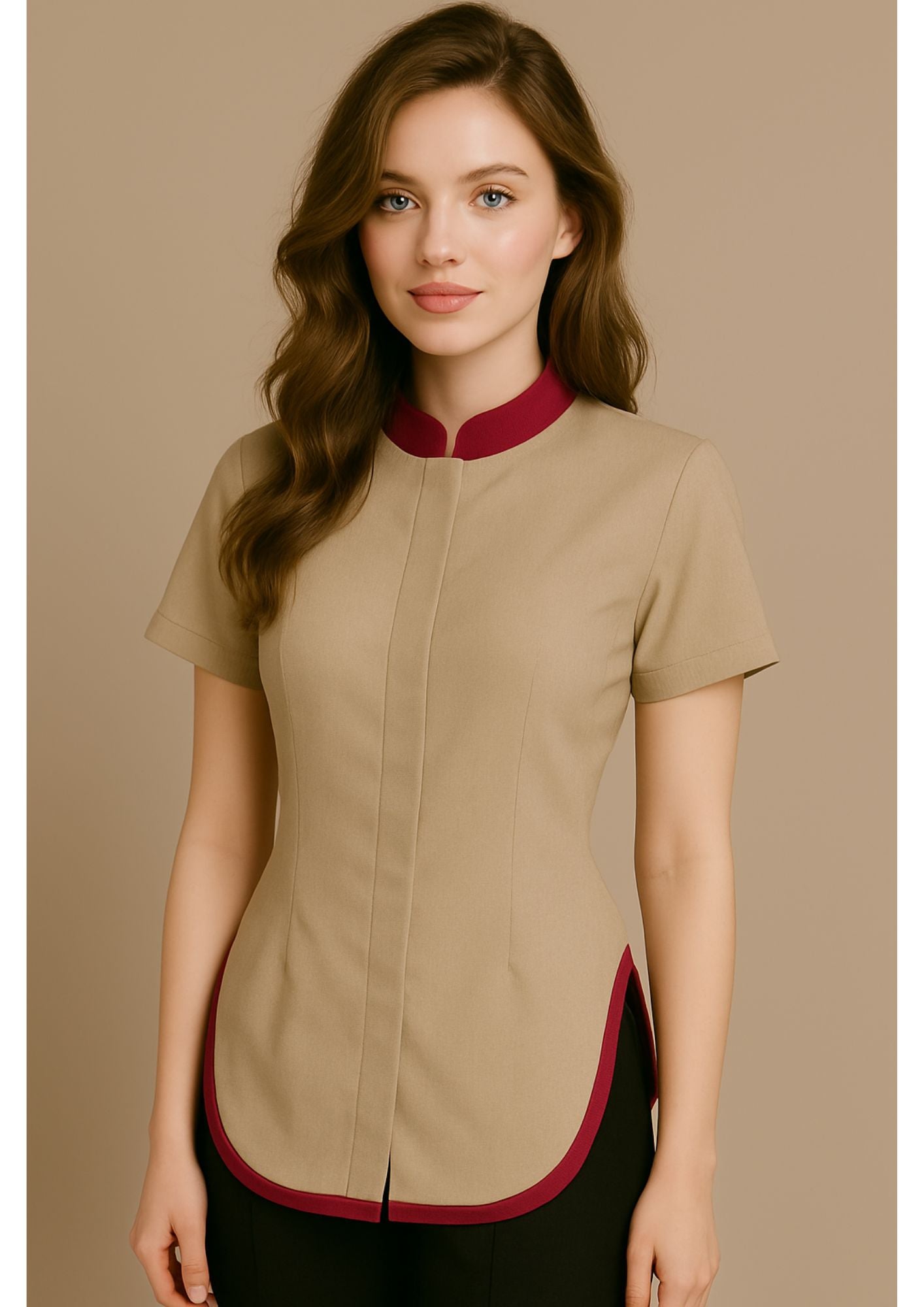 C-Drama Poise: Contrast-Trimmed Mandarin Collar Shirt with Asymmetrical Hem – BASIC