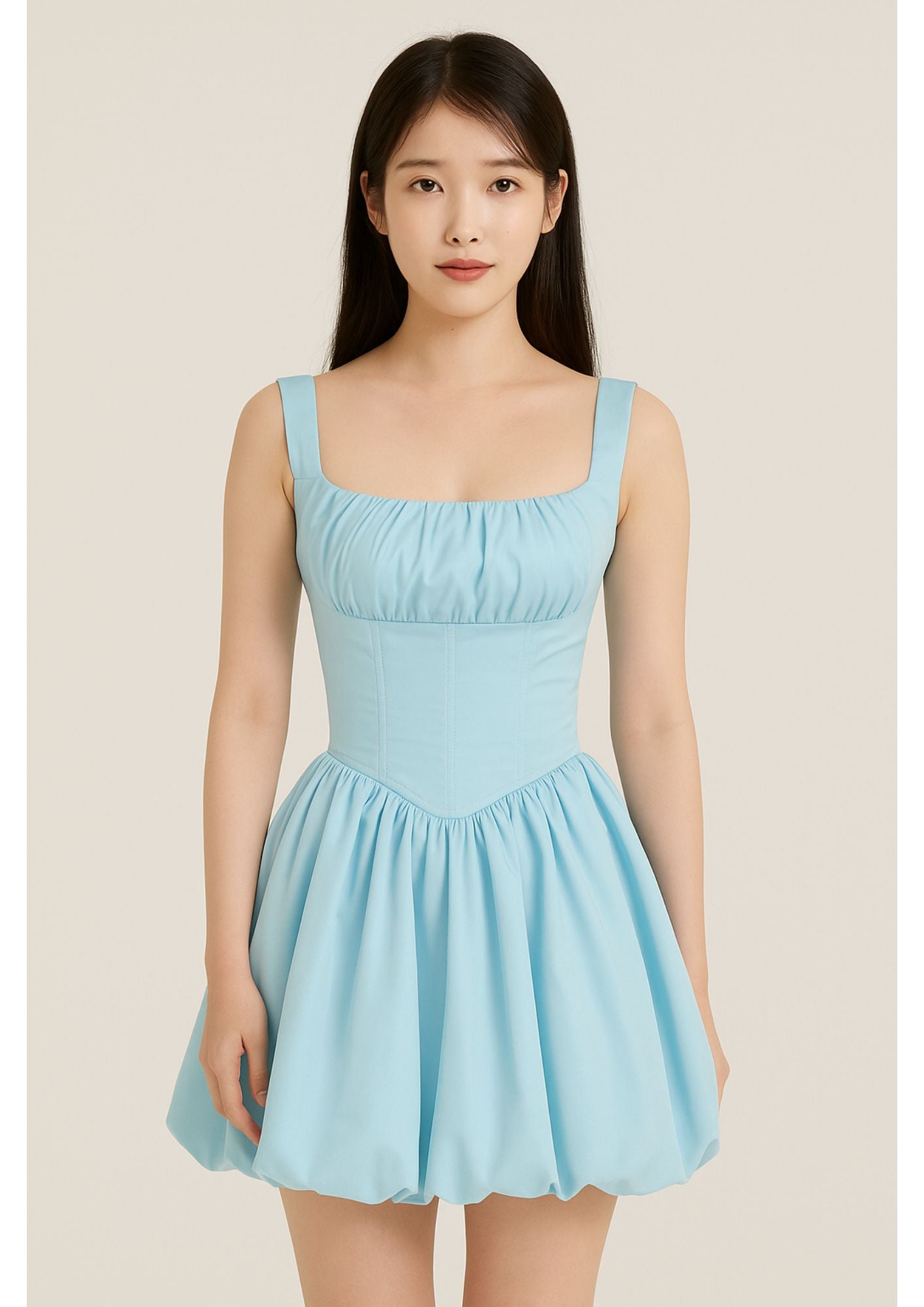 K-Drama Dream Meets K-Pop Darling Aesthetic — Bubble Hem Short Sleeve Dress - BASIC