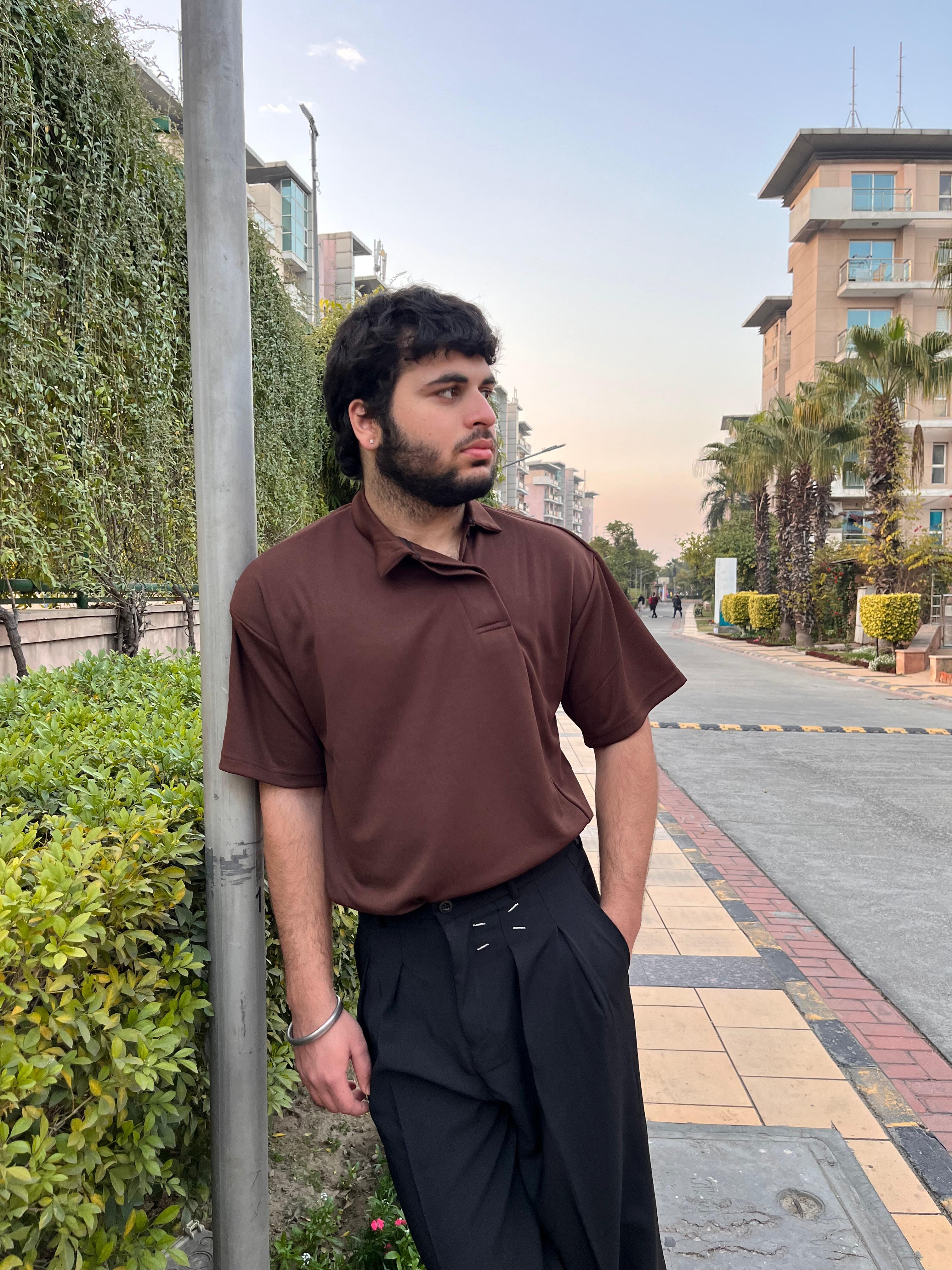 J-Drama Inspired Structured Brown Shirt with Asymmetric Placket Opening – BASIC