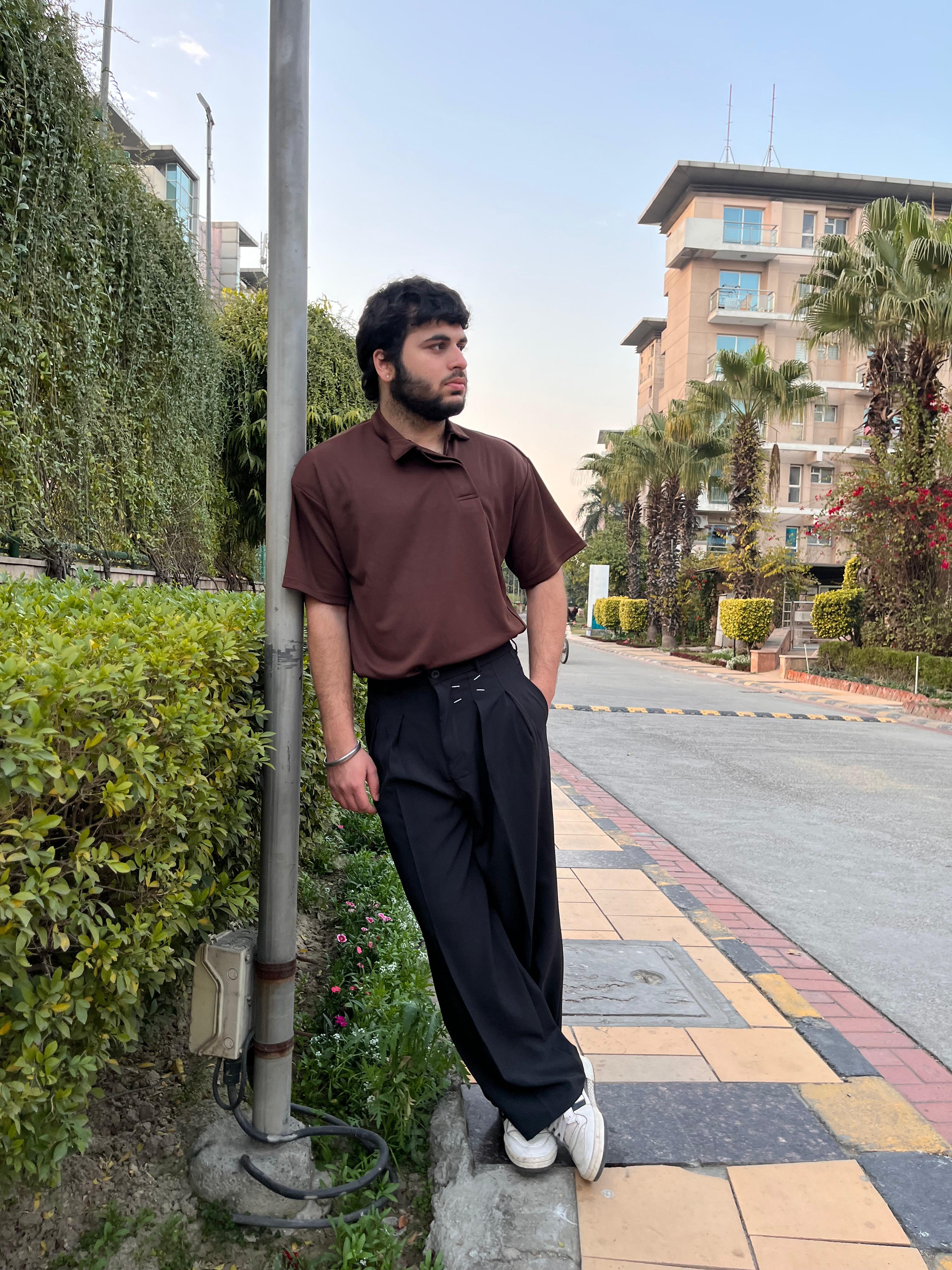 J-Drama Inspired Structured Brown Shirt with Asymmetric Placket Opening – BASIC