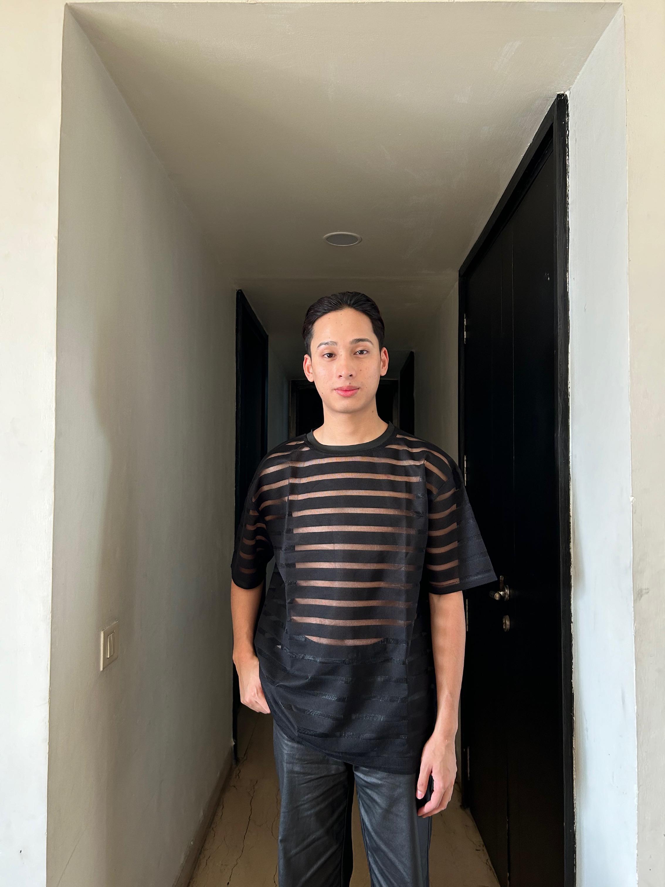 K-Drama Inspired Romantic Mystery : Black Sheer Striped Mesh Tee –  BASIC