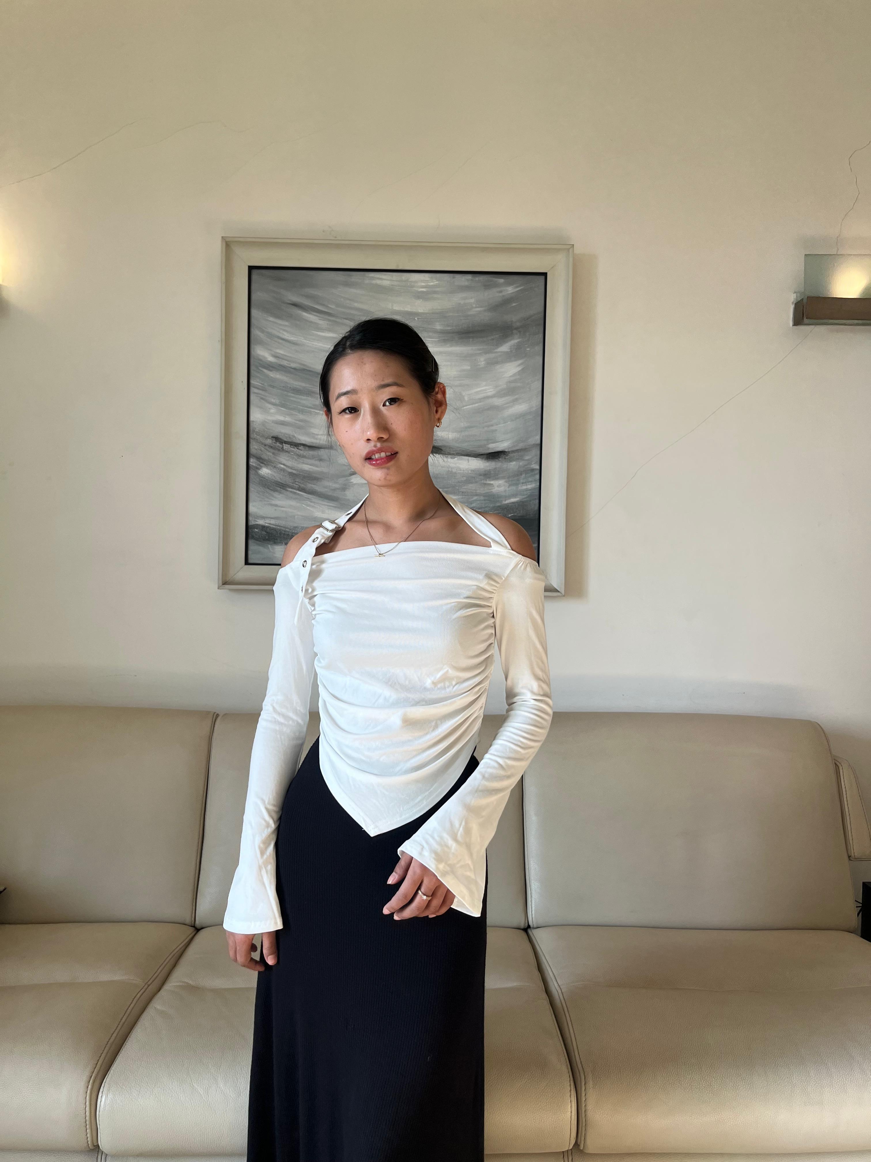 K-Drama-Inspired Urban Chic - Asymmetrical Off-Shoulder Belted Strap Top – BASIC