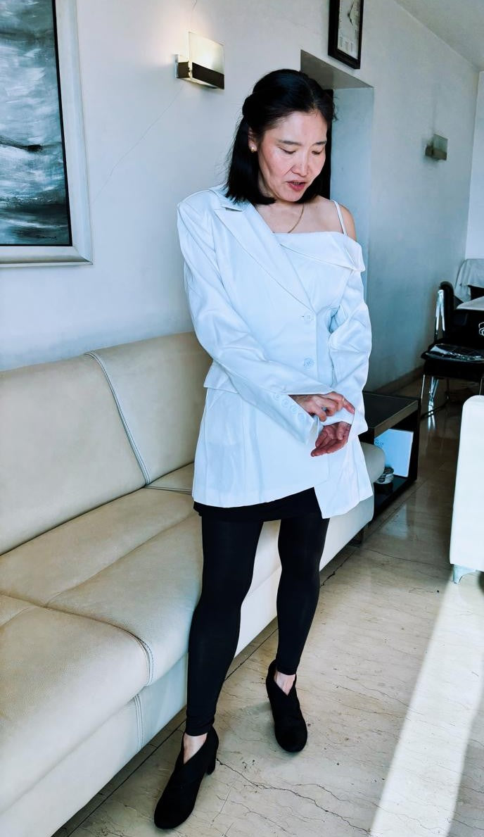 K-Drama CEO Inspired Asymmetrical Elegance: The One-Shoulder Blazer Dress - BASIC