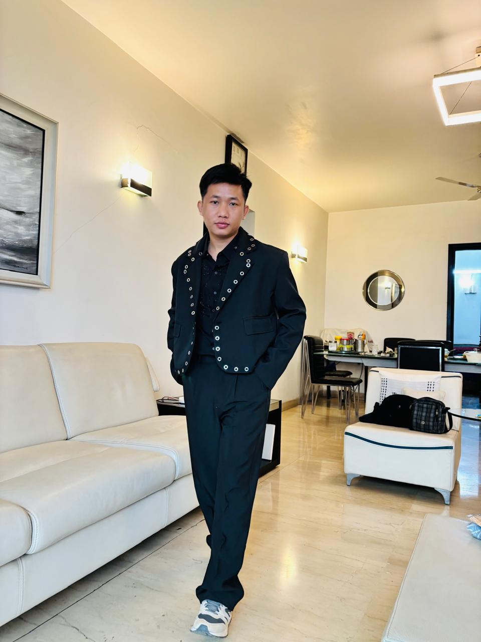 K-Drama Inspired CEO Edge - Power Dressing with a Rebel Twist : Cropped Black Blazer Jacket with Bold Eyelet Detailing – BASIC