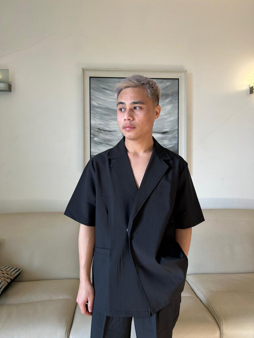 K-Drama Inspired Smart Casual Shirt- Minimalist Notch Collar Shirt – BASIC