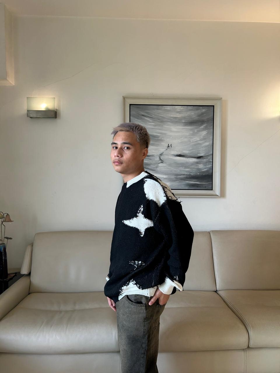 K-Drama Inspired Grunge Luxe - Distressed Color Block Knitted Sweatshirt –  BASIC