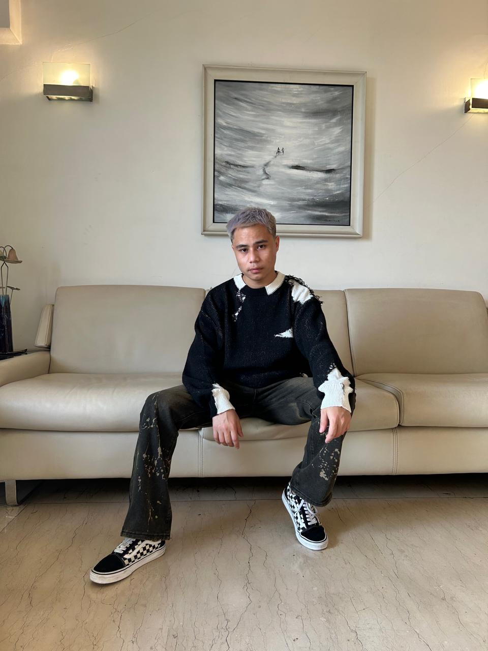 K-Drama Inspired Grunge Luxe - Distressed Color Block Knitted Sweatshirt –  BASIC