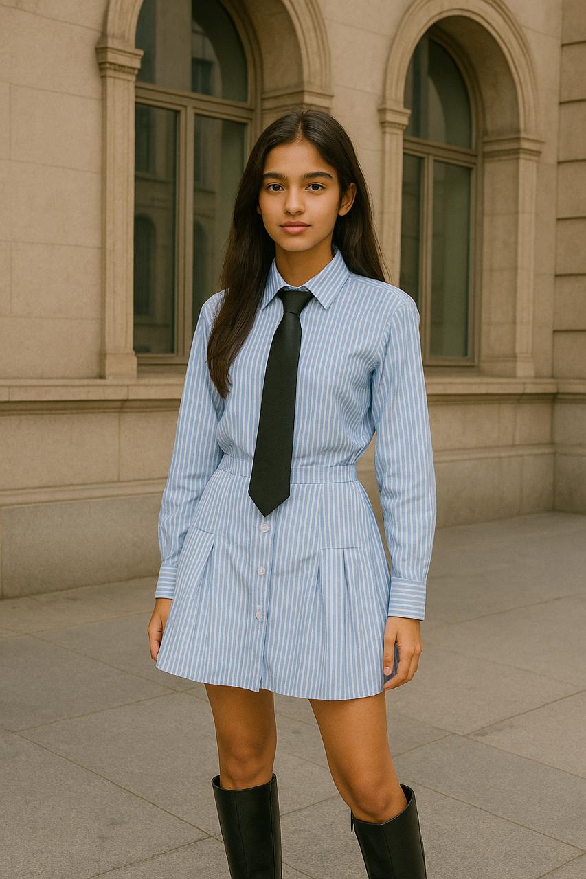 K-Drama Inspired Elegant Street Style - Chic Striped Shirt Dress with Flared Hem – BASIC