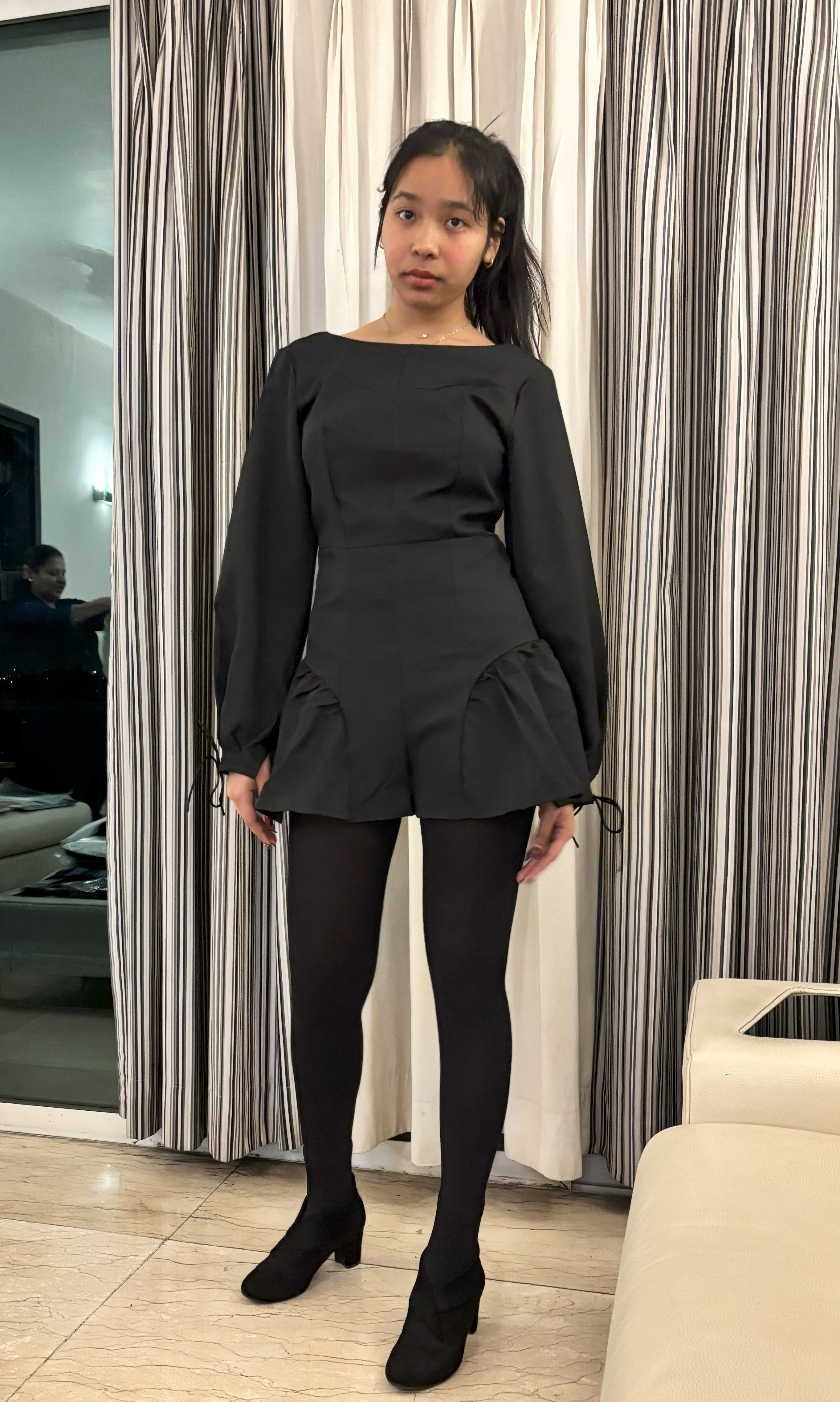 K-Drama Inspired Power Looks - Elegant Power Romper with Side-Gathered Flair –BASIC