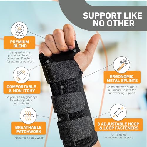 Doctor developed Carpal Tunnel Wrist Brace Support with 2 Straps and Metal Splint Stabilizer - Helps Relieve Tendinitis Arthritis Carpal Tunnel Pain - Reduces Recovery Time for Men Women Left